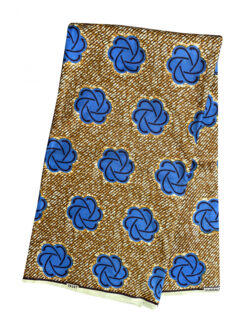 Brown Blue Rounded Flowers Ankara African Print Fabric 6 Yards