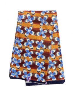 Brown Blue White Clover Row Glitter Ankara African Print Fabric 6 Yards