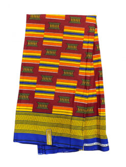Red Burgundy Blue Orange Yellow Black White Seat of A King Kente Ankara African Print Fabric 6 Yards