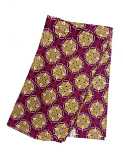 Red Burgundy Gold Circle Spikes Gleam Glitter Ankara African Print Fabric 6 Yards