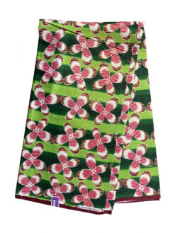 Green Pink White Clover Row Glitter Ankara African Print Fabric 6 Yards