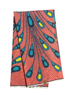 Pink Blue Yellow Black Electric Bulb Peacock Feathers Spread Out Ankara African Print Fabric 6 Yards