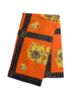 Orange Black Yellow Gold Birds Nest Hearts Ankara African Print Fabric 6 Yards