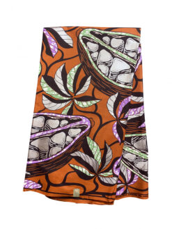 Orange Brown Green Purple Black Pods Leaves Ankara African Print Fabric 6 Yards