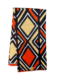 Black Orange Tan White Diamond Mud Cloth Ankara African Print Fabric 6 Yards
