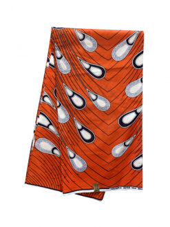 Orange White Black Electric Bulb Peacock Feathers Spread Out Ankara African Print Fabric 6 Yards