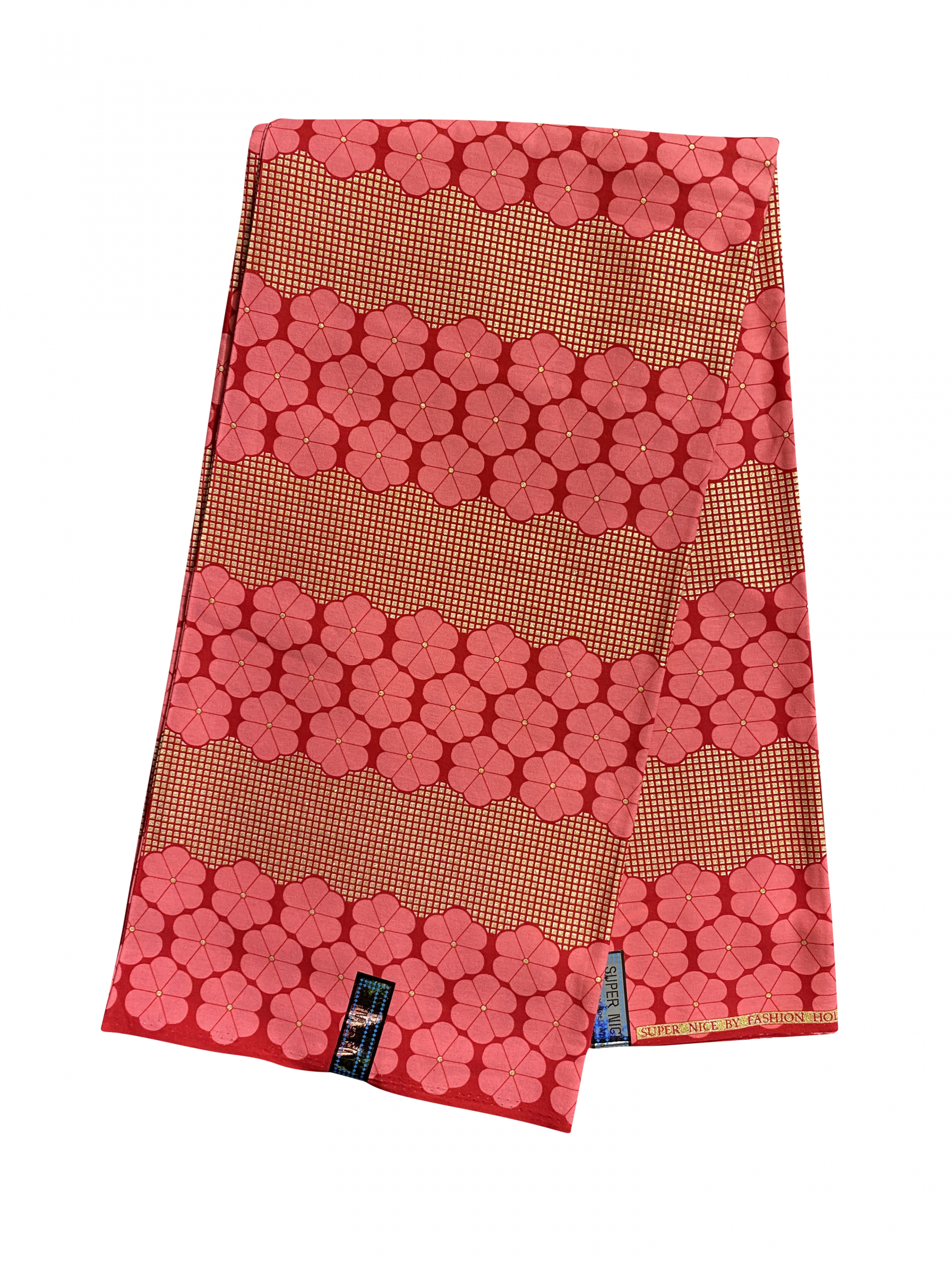Pink Gold Rounded Flower Mini Squares Glitter Ankara African Print Fabric 6 Yards