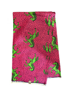 Pink Green Black Horses Ankara African Print Fabric 6 Yards