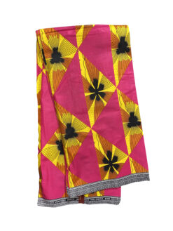 Pink Orange Yellow Black Side Triangle Glint Ankara African Print Fabric 6 Yards