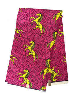 Pink Yellow Black Horses Ankara African Print Fabric 6 Yards