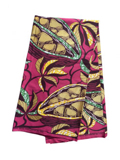 Pink Yellow Green Dark Gold Pods Leaves Ankara African Print Fabric 6 Yards