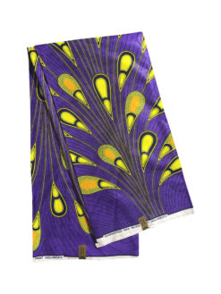 Purple Yellow Black Electric Bulb Peacock Feathers Spread Out Ankara African Print Fabric 6 Yards