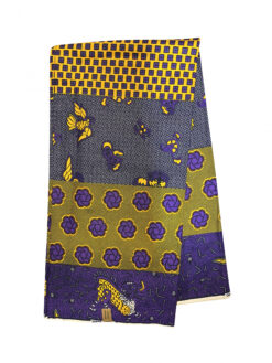 Purple Yellow Flowers Birds Blocks Ankara African Print Fabric 6 Yards