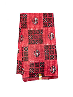 Red Black White Gye Nyame Cowry Square Ankara African Print Fabric 6 Yards