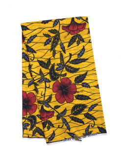 Yellow Black Red Hibiscus Topizo Flower Ankara African Print Fabric 6 Yards