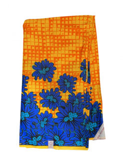 Yellow Blue Flowers Bed Ankara African Print Fabric 6 Yards