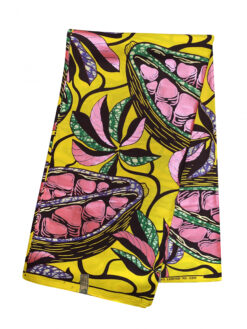 Yellow Pink Green Brown Pods Leaves Ankara African Print Fabric Per Yard Yard