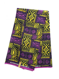 Black Purple Yellow Swirl Mud Cloth Ankara African Print Fabric 6 Yards