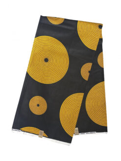 Black Yellow Big Mini Record Ankara African Print Fabric 6 Yards