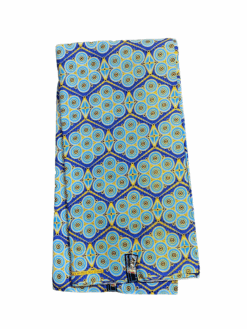 Blue Black White Gold Packed Circles Glitter Ankara African Print Fabric 6 Yards