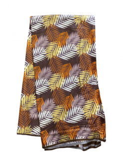 Brown Orange Tan White Thin Leaves Ankara African Print Fabric 6 Yards