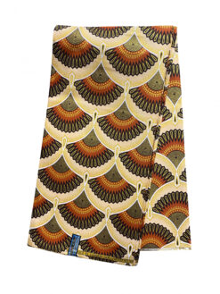 Brown Tan Black Picks Fan Glitter Ankara African Print Fabric 6 Yards