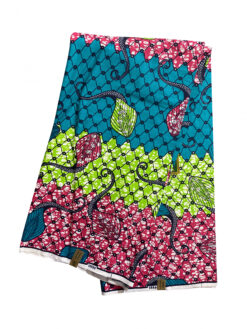 Blue Green Teal Black White Moving Sting Ray Ankara African Print Fabric 6 Yards