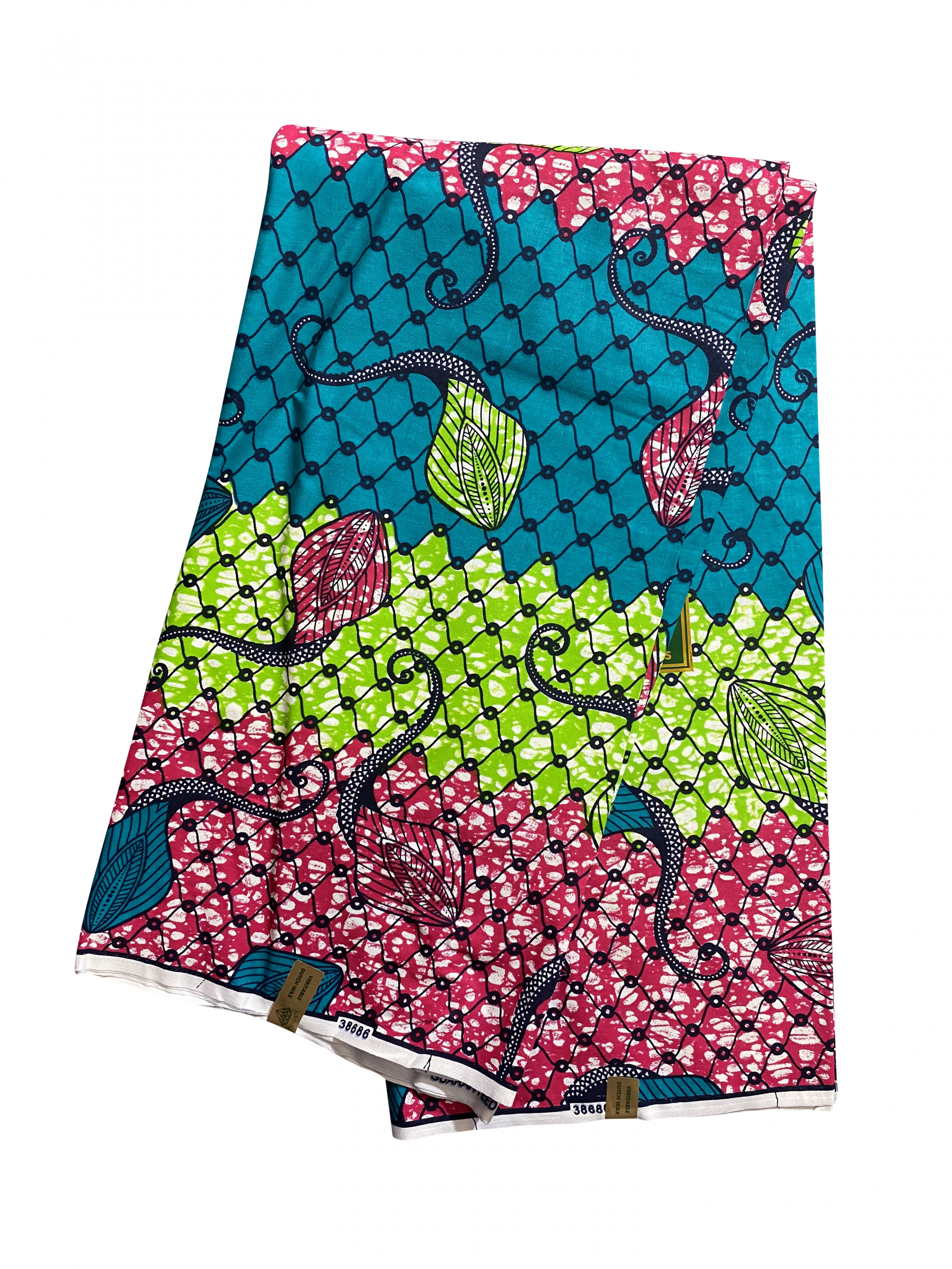 Blue Green Teal Black White Moving Sting Ray Ankara African Print Fabric 6 Yards