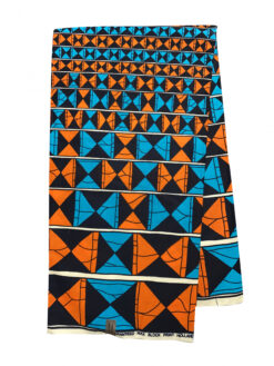 Orange Blue Black White Triangle Square Row Ankara African Print Fabric 6 Yards
