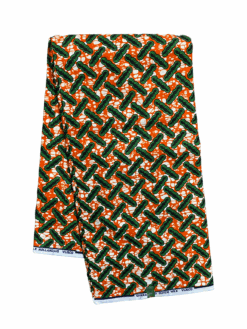 Orange Green Black White Caterpillar Ankara African Print Fabric 6 Yards