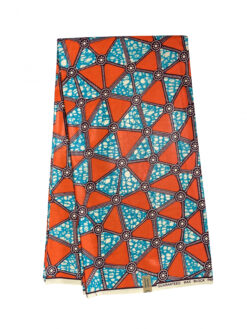 Orange Teal Black White Triangles Cluster Ankara African Print Fabric 6 Yards