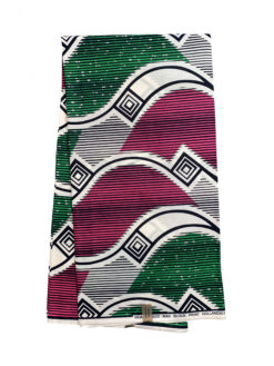 White Pink Green Black Waves Diamonds Ankara African Print Fabric 6 Yards