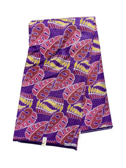 Purple Fuchsia Gold White Leaves Ankara African Print Fabric 6 Yards