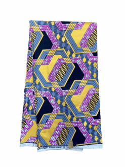 Purple Gold Blue Black White Hexagon Honey Comb African Ankara Print Fabric 6 Yards