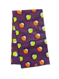 Purple Orange Lime Green Black Pod Balls Ankara African Print Fabric 6 Yards