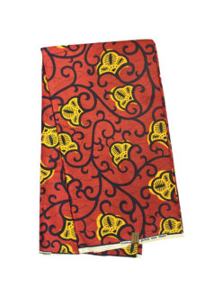 Red Black Yellow Flowers Vines Ankara African Print Fabric 6 Yards