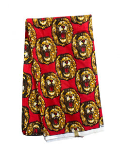 Red Brown White Isi Agu Lion Head Chieftaincy Ankara African Print Fabric 6 Yards