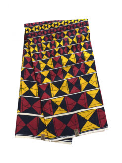 Yellow Red Black White Triangle Square Row Ankara African Print Fabric 6 Yards