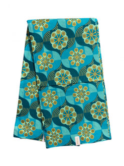 Blue Turquoise Gold Concentric Circles Ankara African Print Fabric 6 Yards