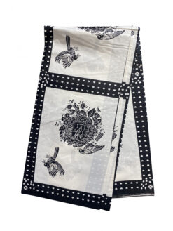 White Black Birds Nest Hearts Ankara African Print Fabric 6 Yards