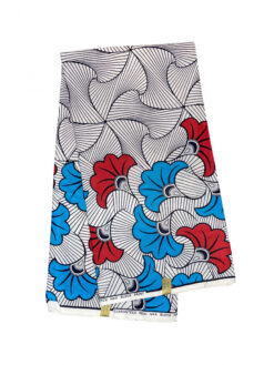 White Black Red Blue Spaced Out Flowers Rolls Royce Fleurs De Mariage Mgbolodi Ankara African Print Fabric 6 Yards