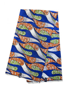White Orange Green Blue Black Rolls Waves Ankara African Print Fabric 6 Yards