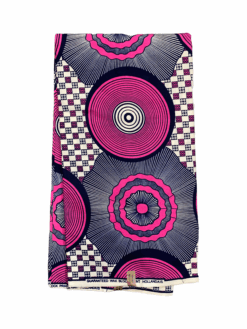 White Pink Black Radius Mini Squares Ankara African Print Fabric 6 Yards