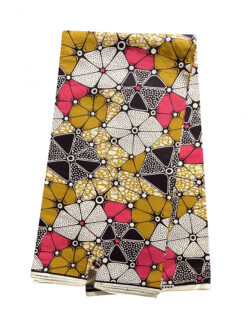 White Pink Mustard Pink Black Triangles Cluster Ankara African Print Fabric 6 Yards