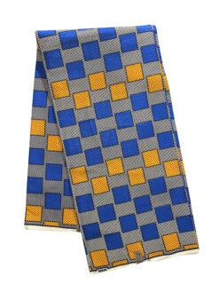 Yellow Blue Black White Square Blocks Ankara African Print Fabric 6 Yards