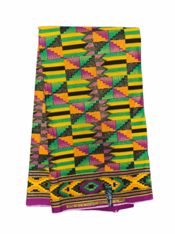 Yellow Purple Green Black Gold Akyempem Glitter Ankara African Print Fabric 6 Yards