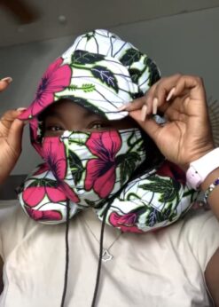 Alternative view of White Pink Green Black Hibiscus Flower Ankara African Print Neck Pillow Hoodie Travel Set