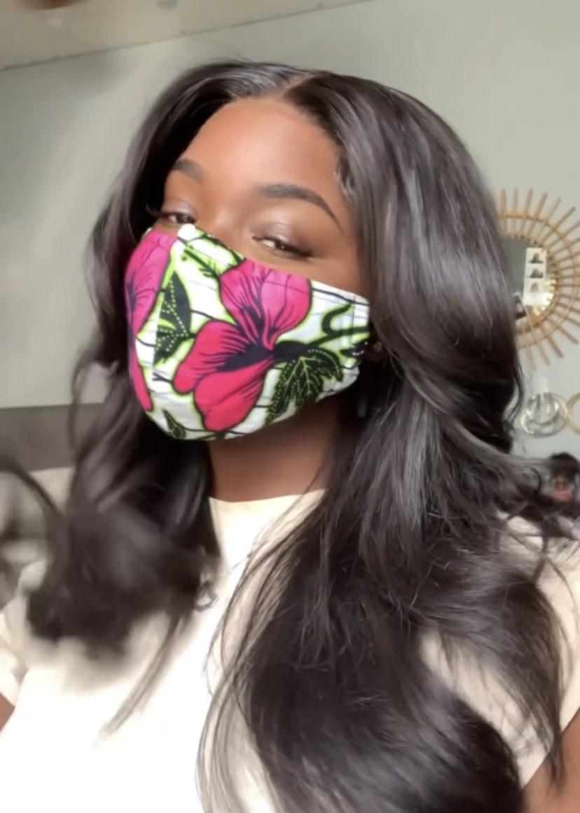 White Pink Green Black Hibiscus Flower Ankara African Print Face Mask - Image 6