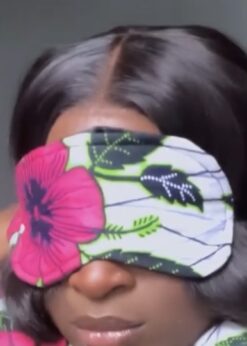 Alternative view of White Pink Green Black Hibiscus Flower Ankara African Print Sleeping Mask