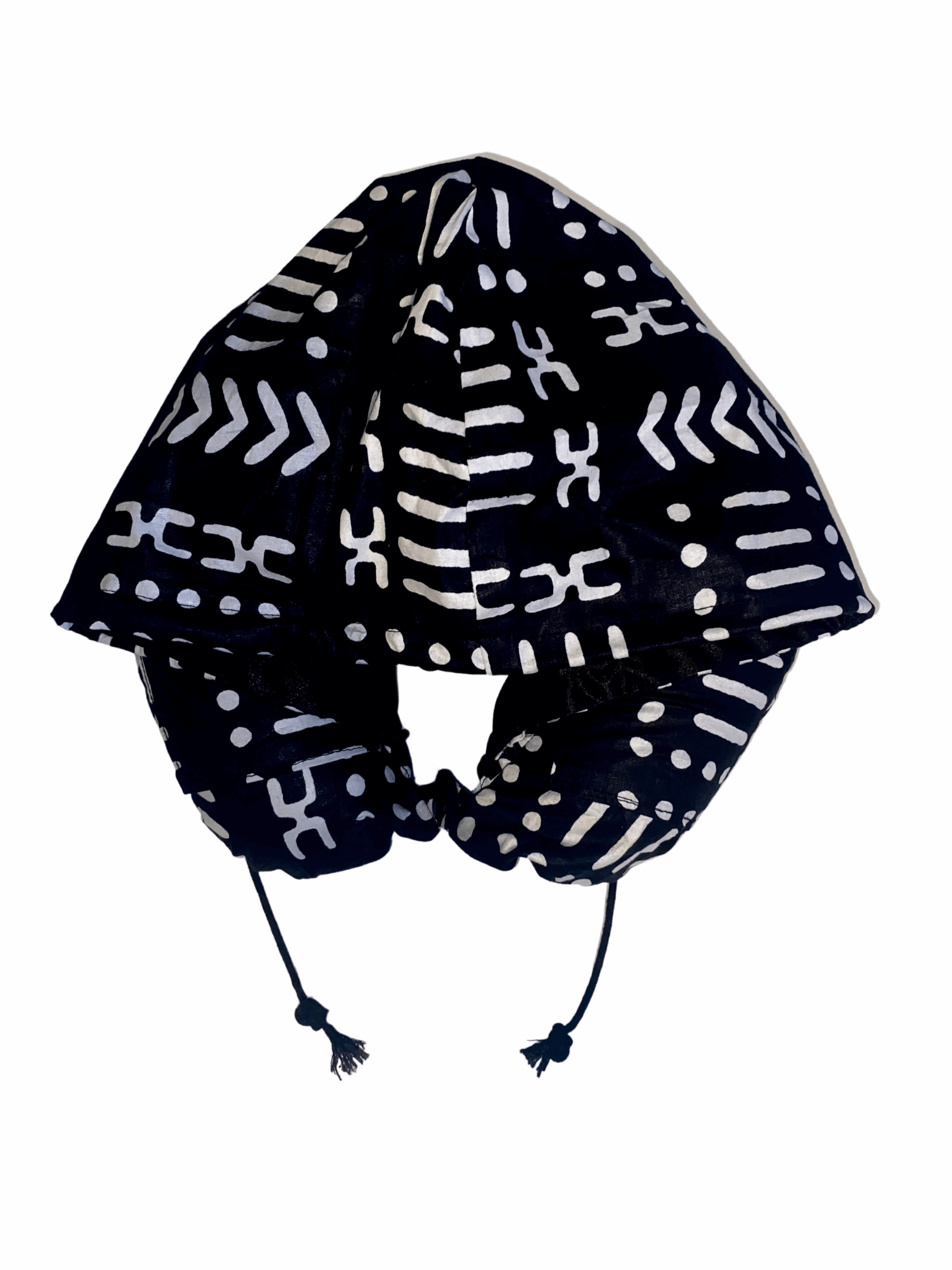 Black White Mud Cloth Ankara African Print Neck Pillow Hoodie